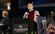 A man speaks on a stage during ODU's graduation.