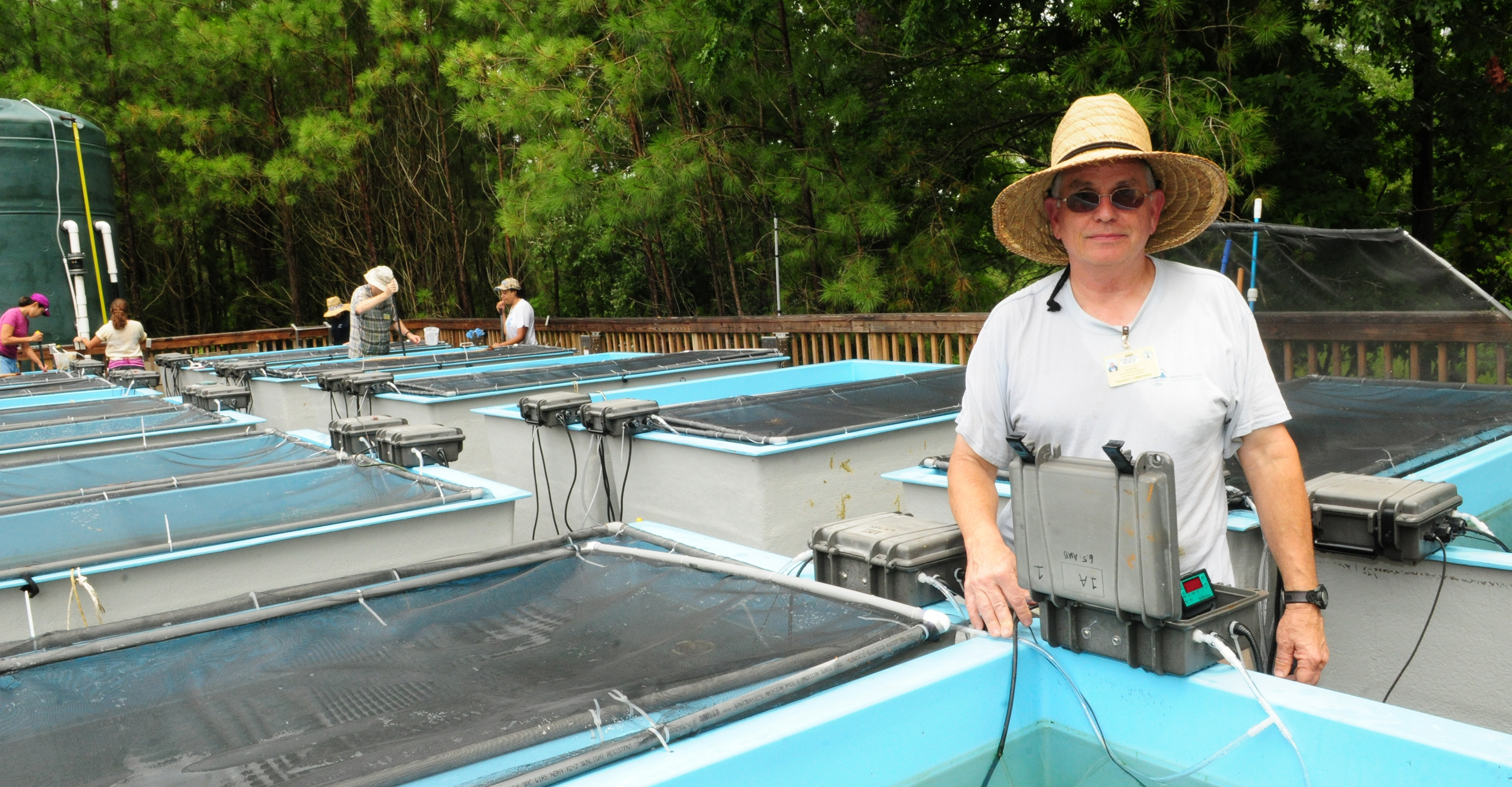 Photo of ODU professor Richard Zimmerman at the aqua-farm
