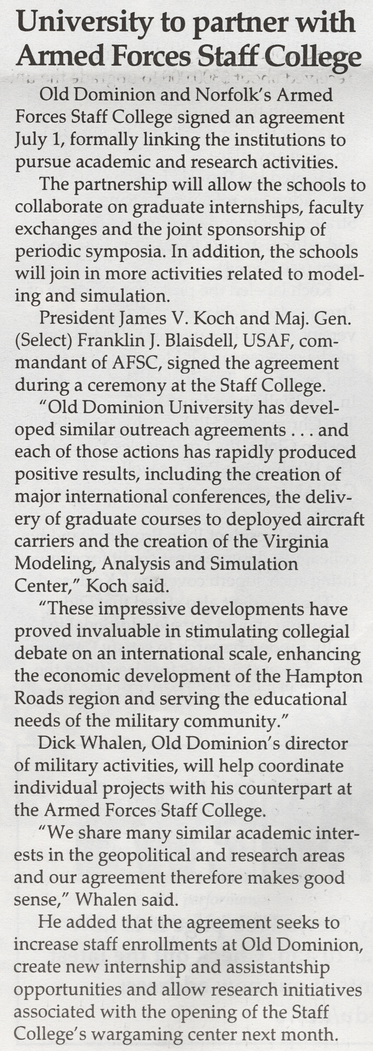 Article- ODU and Armed Forces Staff College
