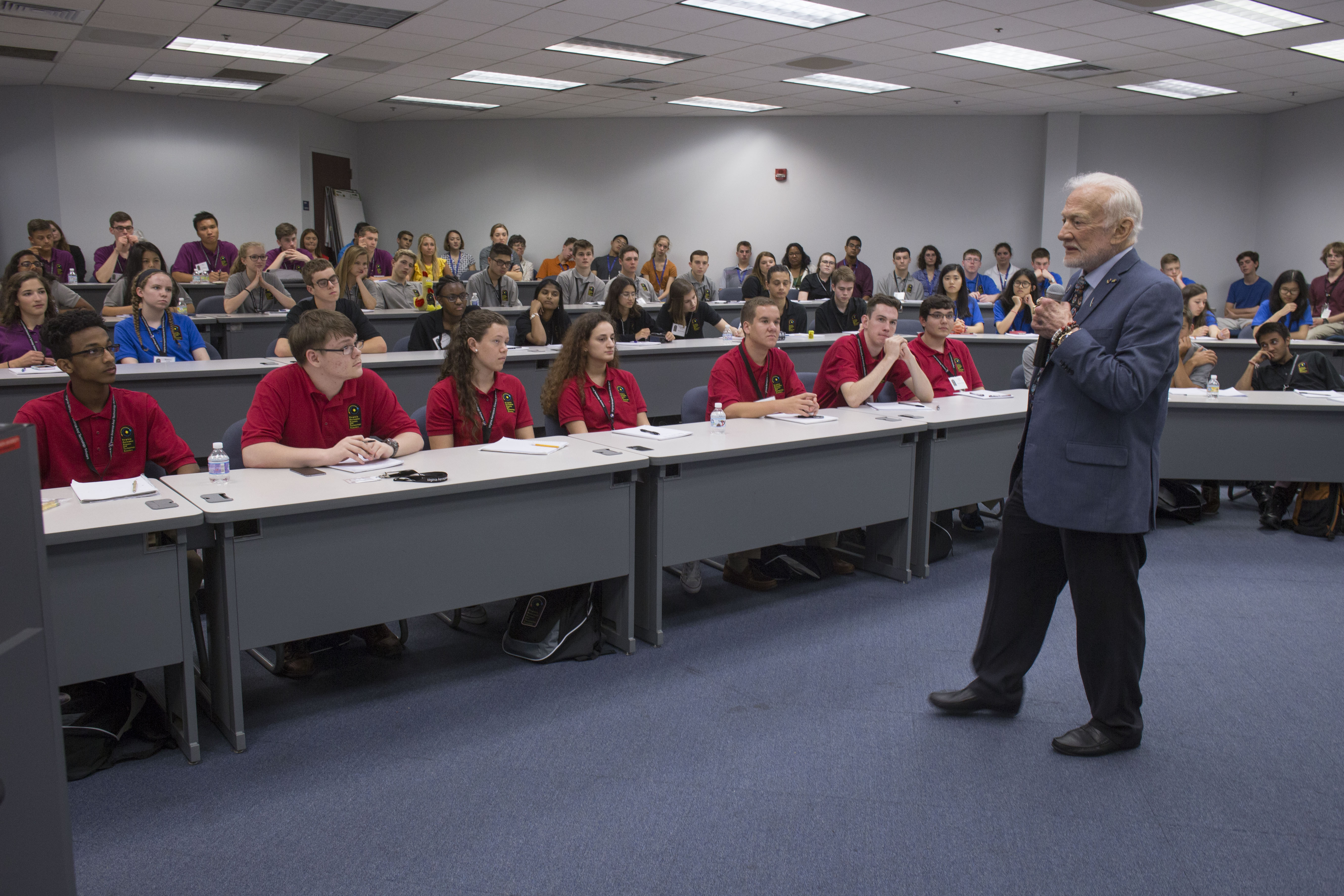 Buzz Aldrin speaks at the ODU Peninsula Center 
