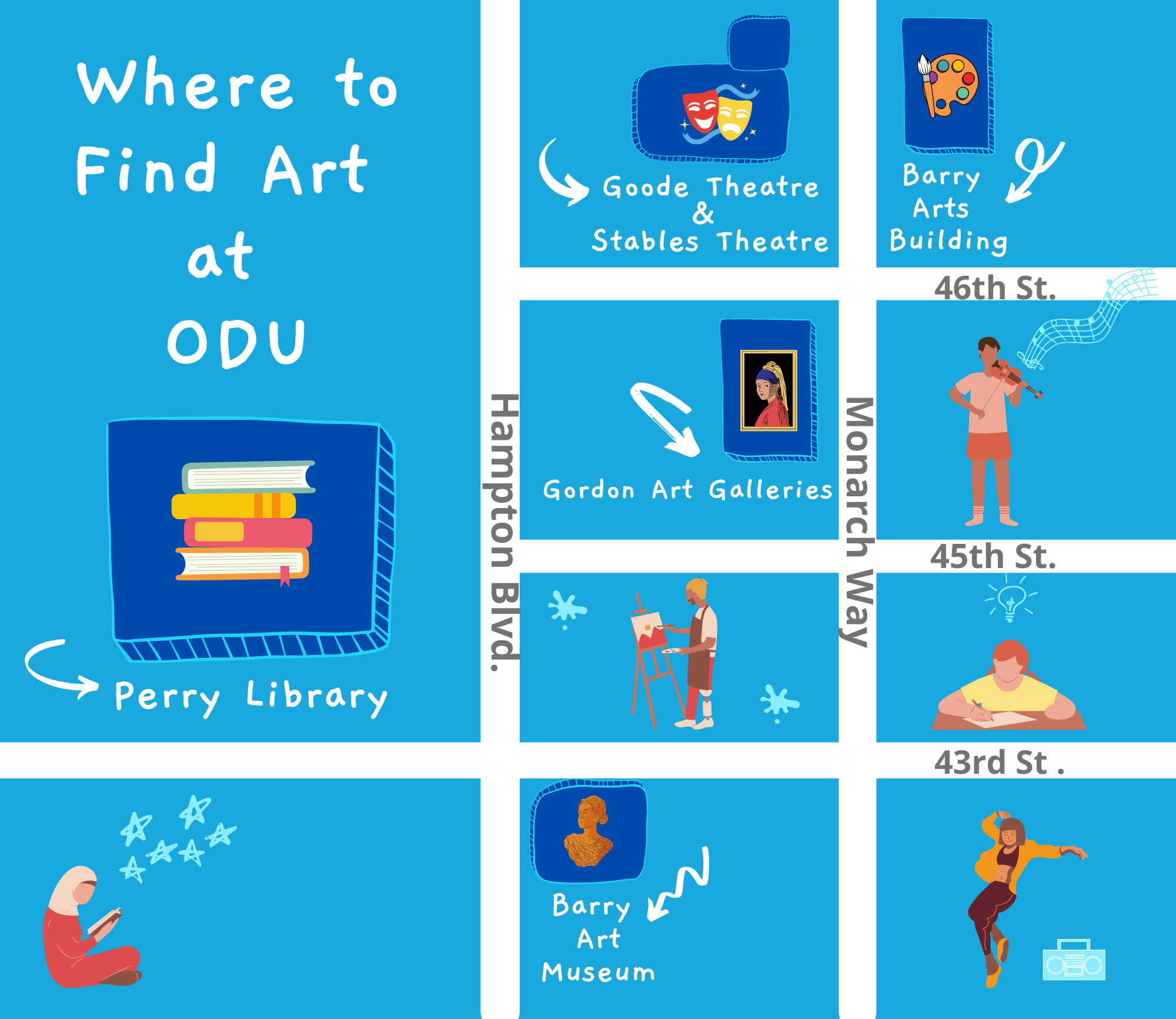 Where to Find Art at ODU Map