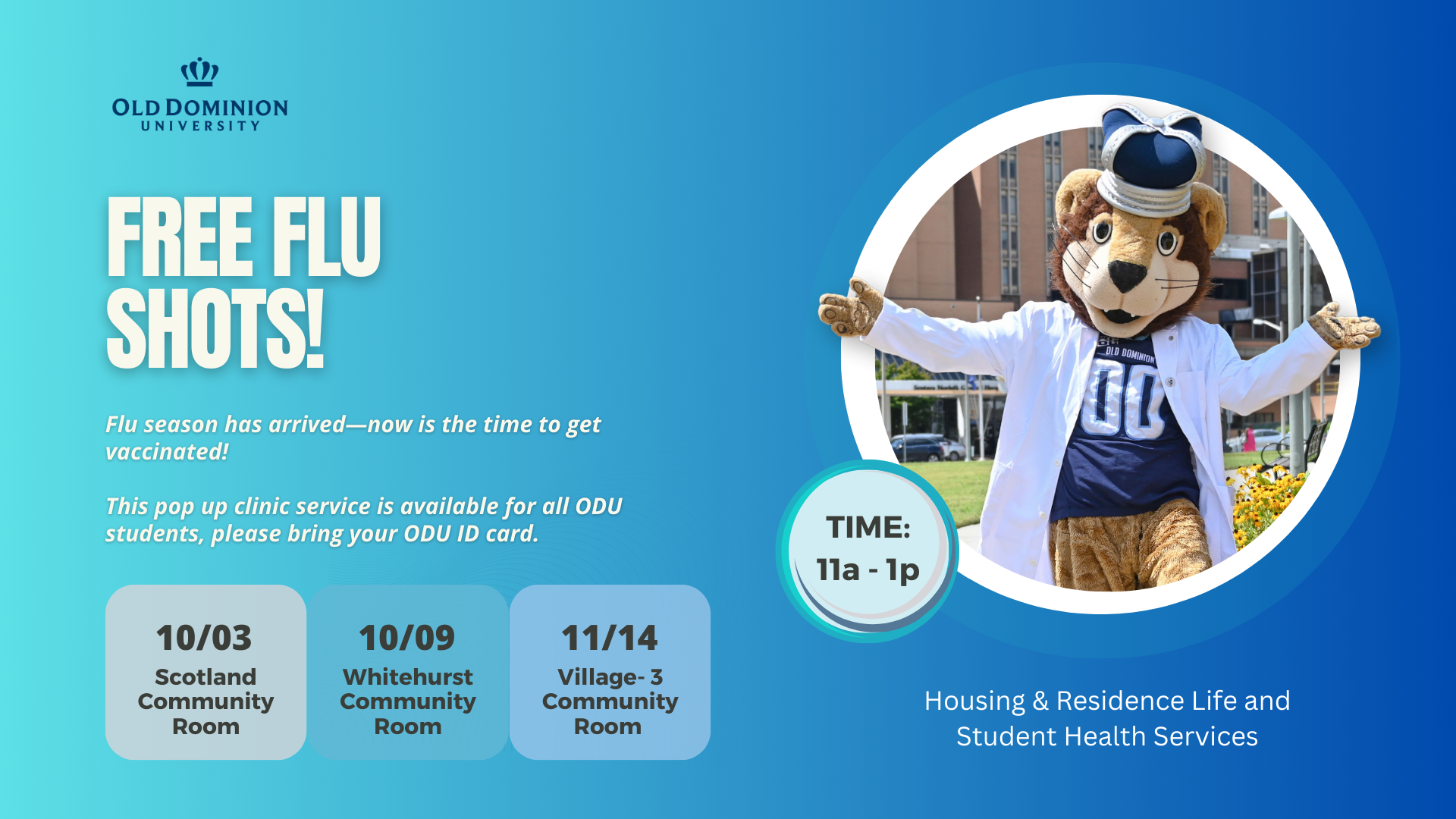 FREE FLU VACCINE POP-UP CLINICS | Old Dominion University