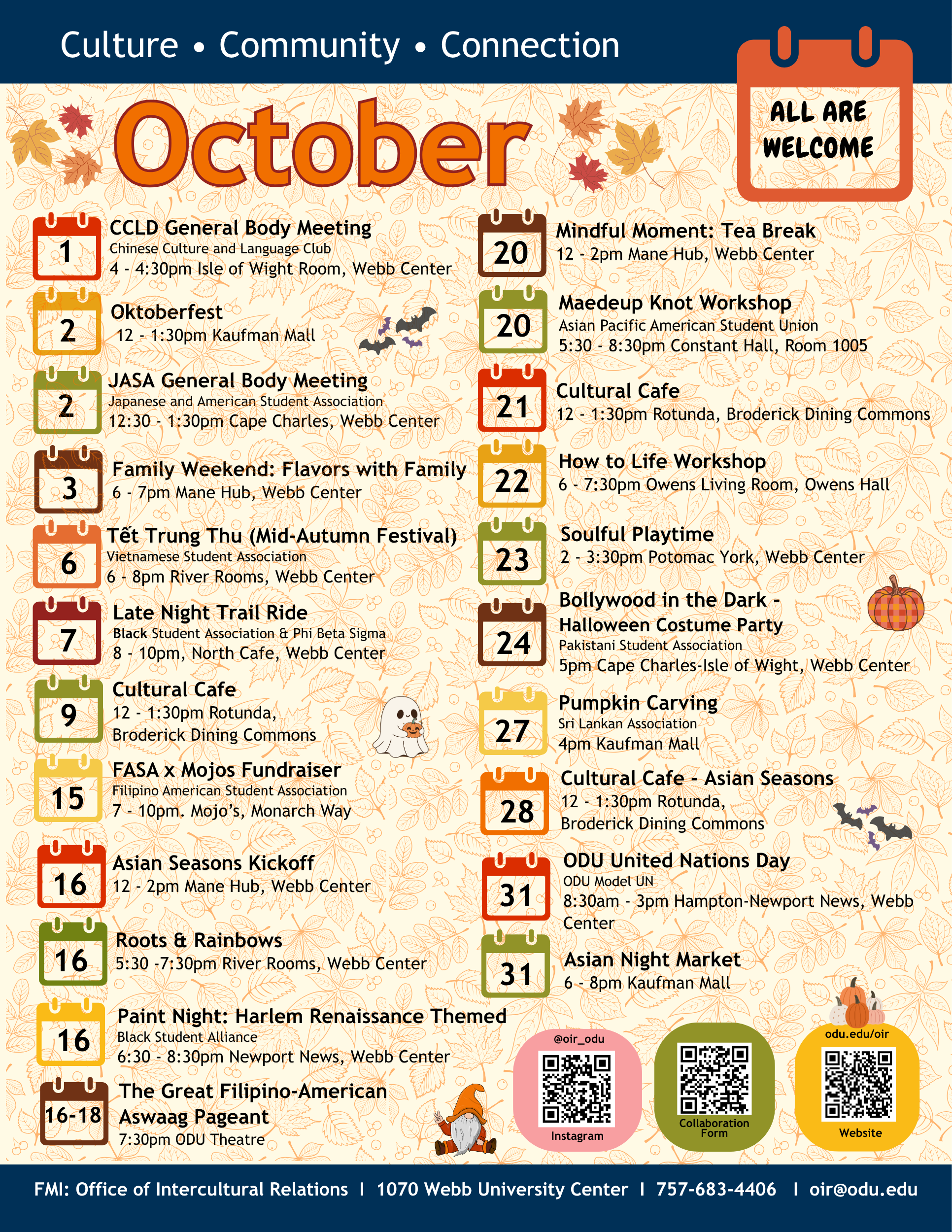 OIR ~ October Calendar of Events! | Old Dominion University