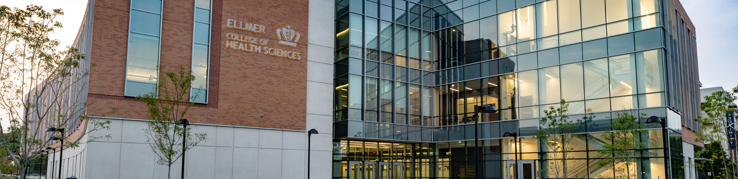 An exterior view of the Ellmer College of Health Sciences building