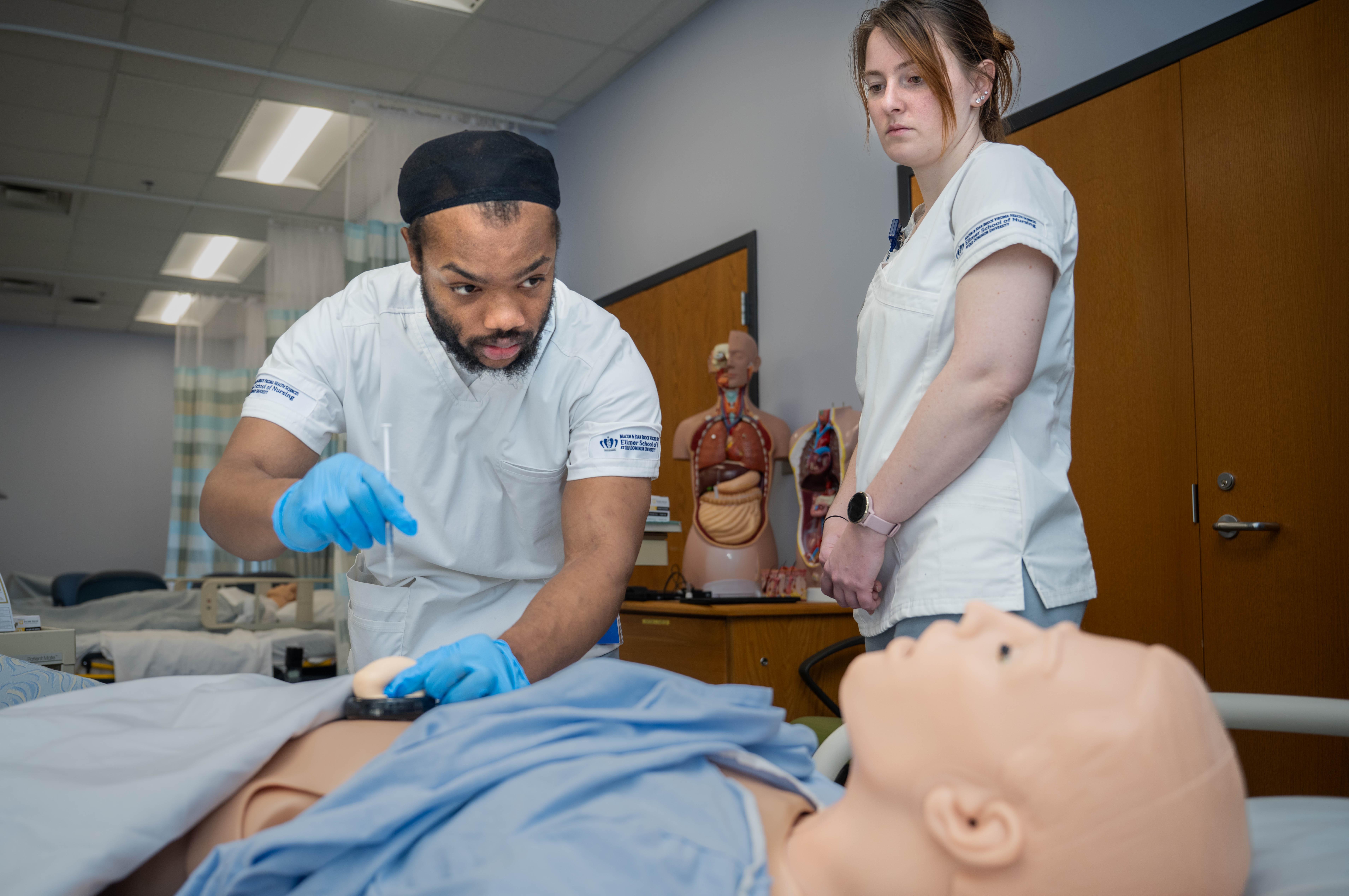 Images of nursing students learning procedures.