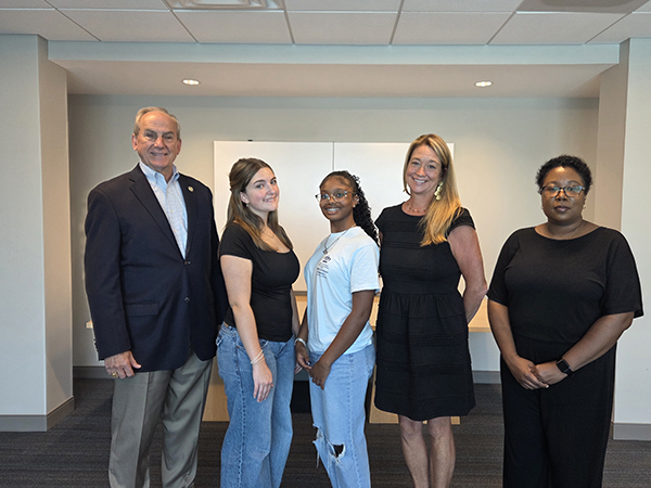 Group photo with Steve Best, President and Chief Executive Officer for The Beazley Foundation with students Hayden Langevin and Jayce Jordan, Karen D. Wood, executive assistant for The Beazley Foundation; and Kim Ferguson, Ed.D.