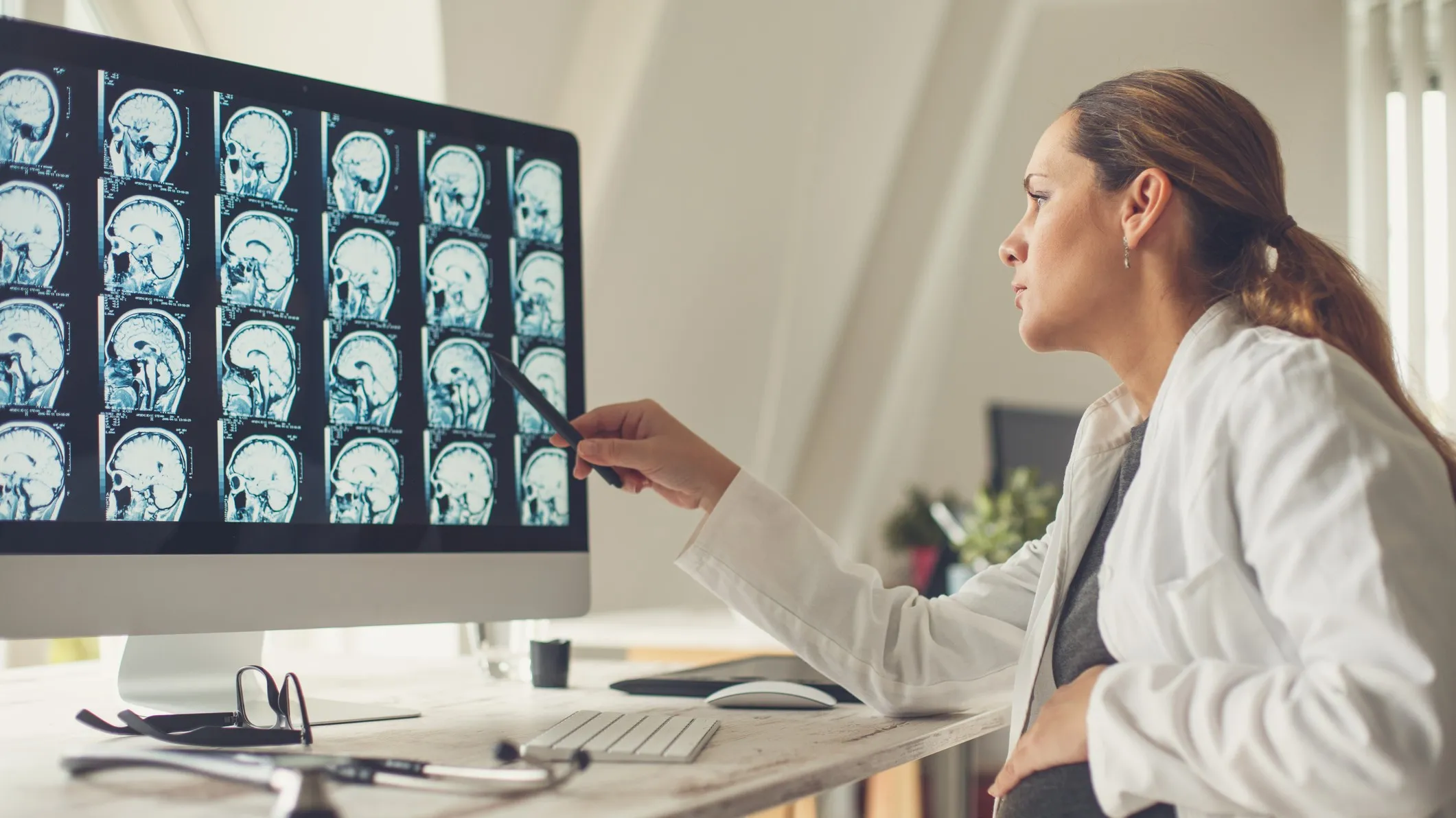 Female student looking at chart