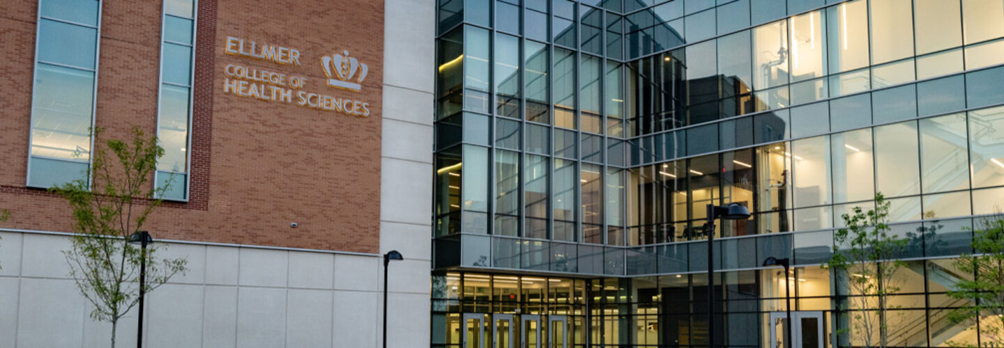 An exterior view of the Ellmer College of Health Sciences building