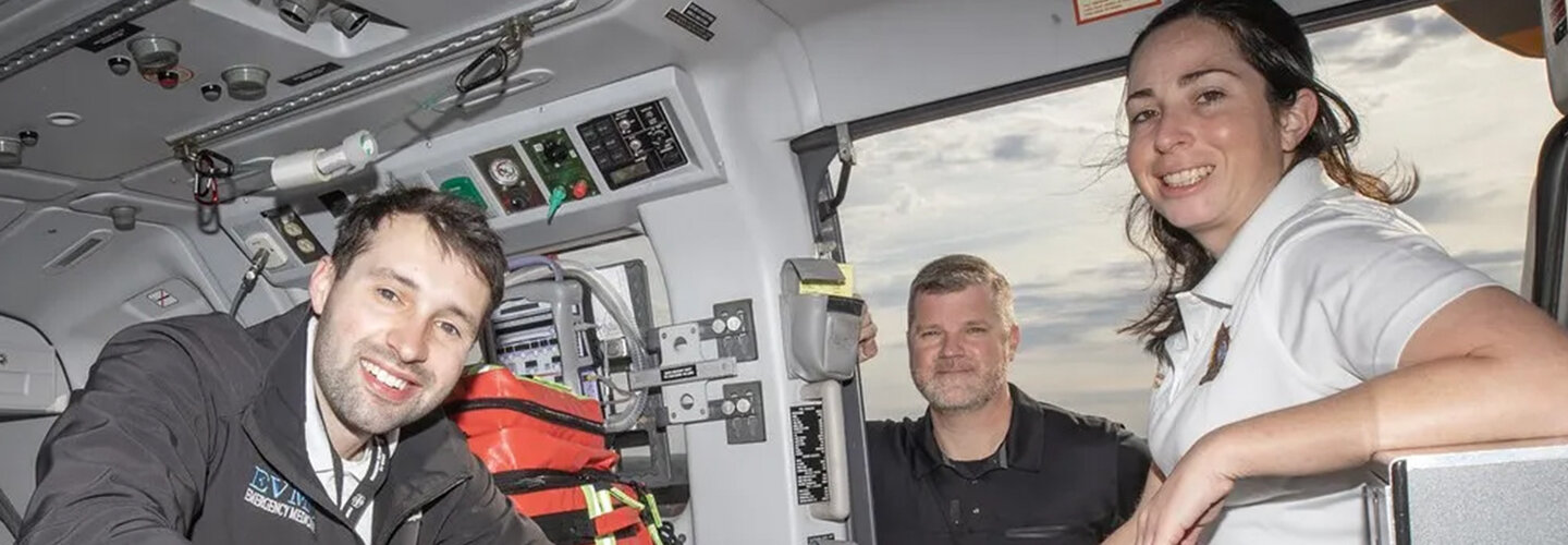 emergency medicine residents in a helicopter