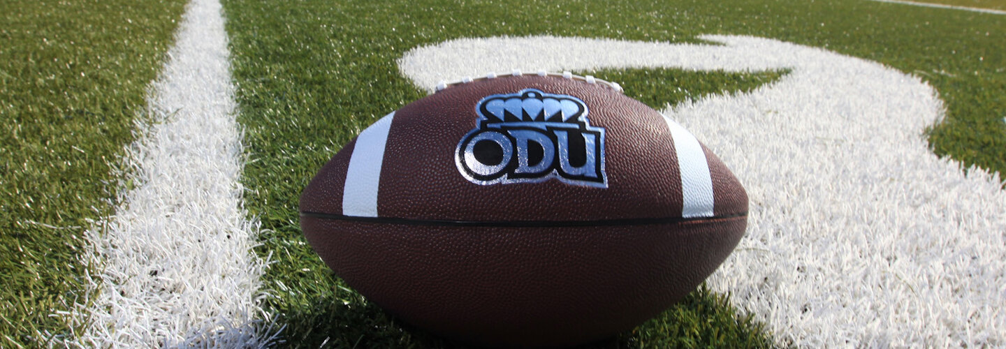 Football with an ODU logo on the field