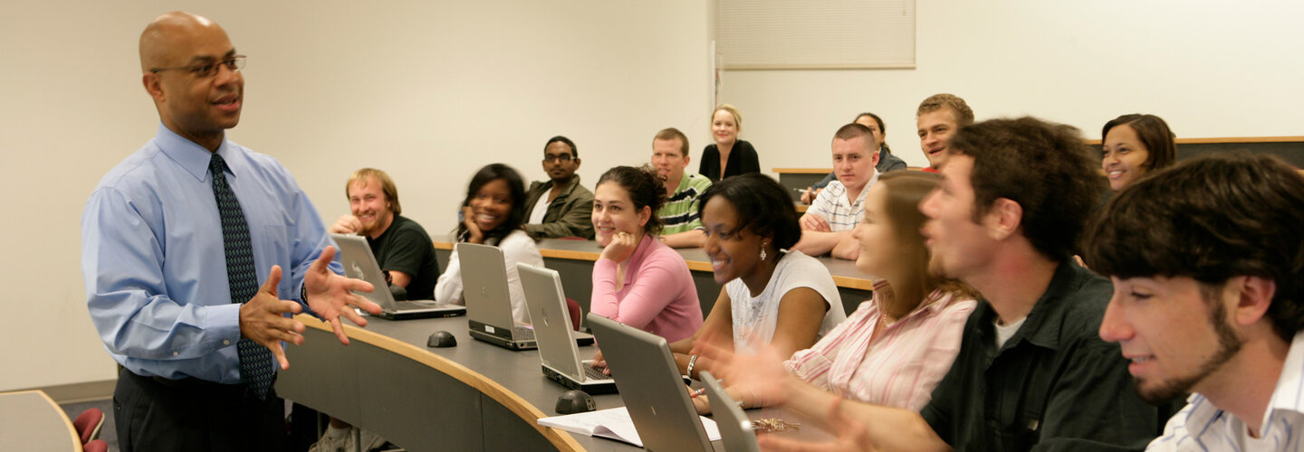 Professor lecturing in hall