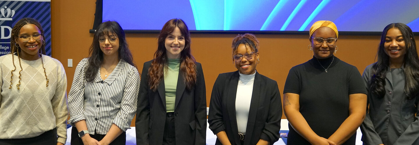 A student panel from the Department of Communication and Theatre Arts' Senior Experience and Internship 5th Anniversary and "The Vessel" Launch Party.