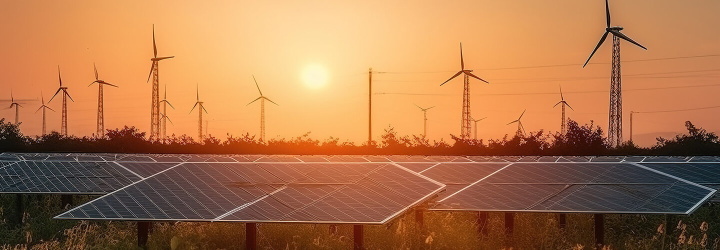 Wind farm and solar panels