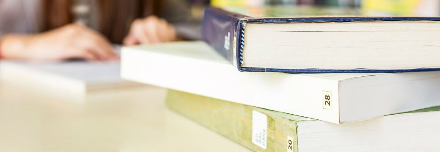 Textbooks on table