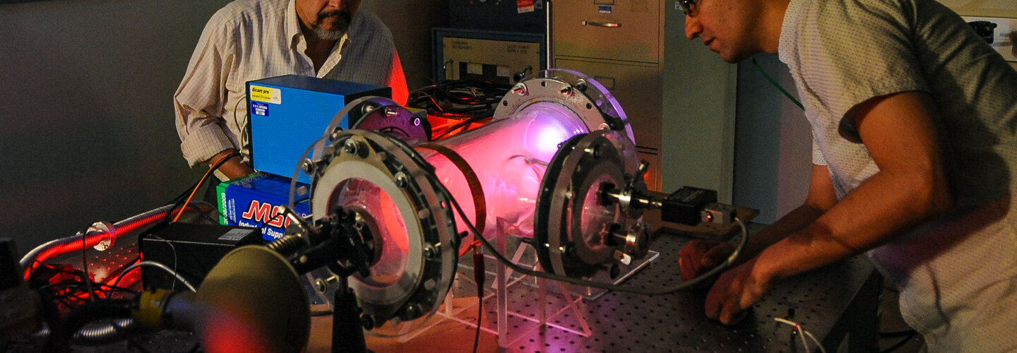 Old Dominion University is always looking for ways in which professors of different disciplines can work together. Professor Mournir Laroussi, (left) electrical and computer engineering and Assistant Professor Venkat Maruthamuthu, mechanical and aerospace