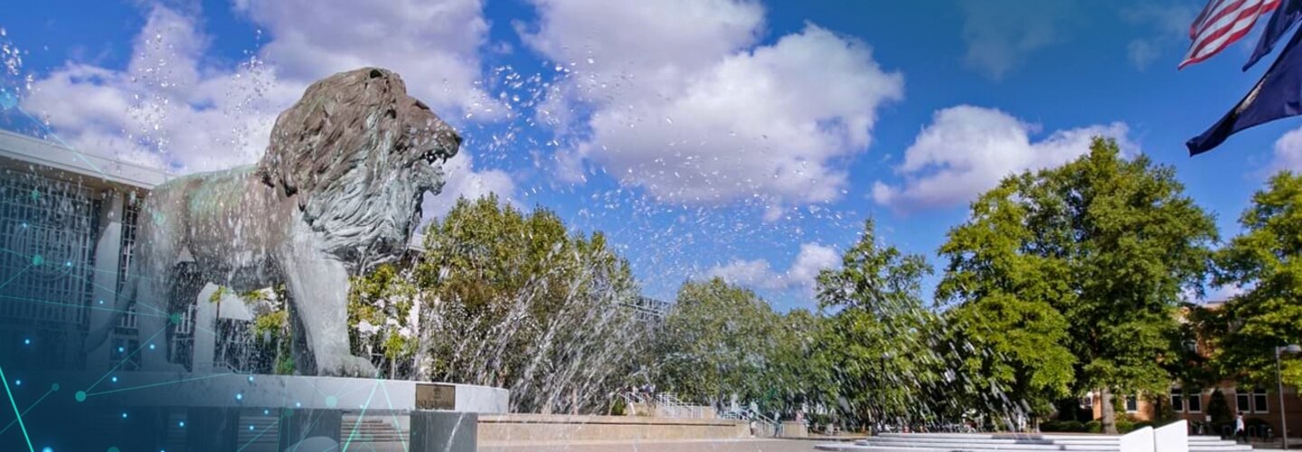 Lion fountain with dot matrix texture