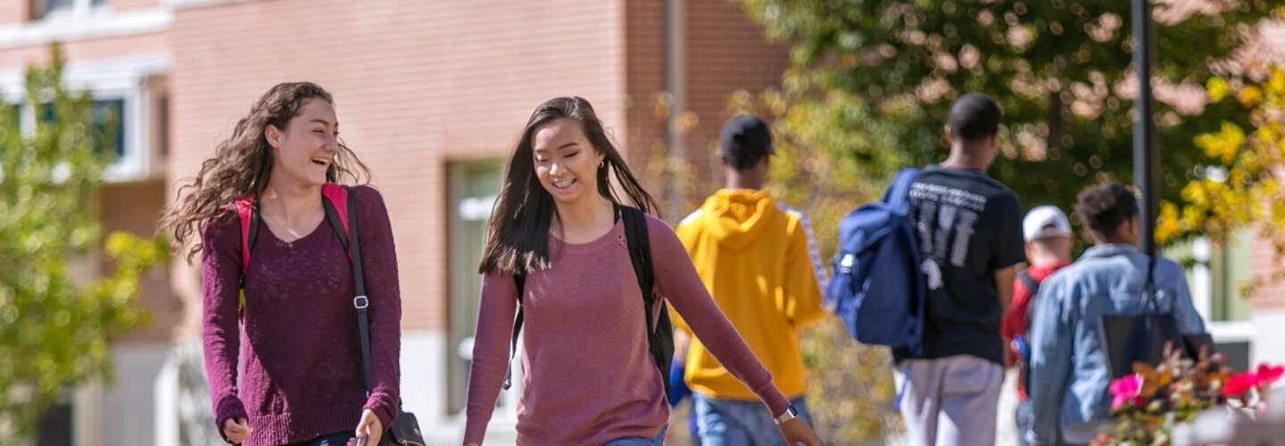 A collage of campus photos from the different seasons with students in each setting. 