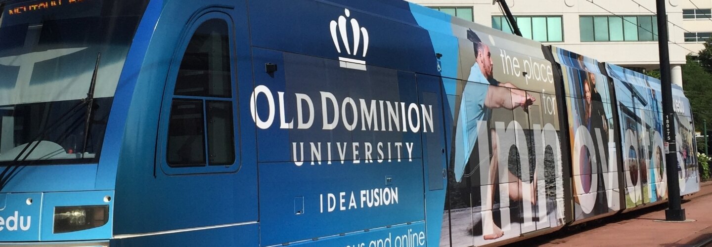 Traveling the rails of downtown Norfolk is the new ODU light rail car.