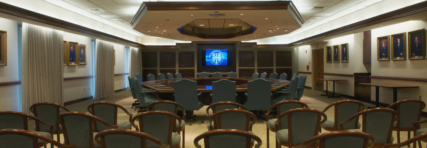 Board of Visitors conference room, empty. 