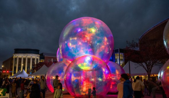 Giant, inflatable bubbles on ODU's campus.