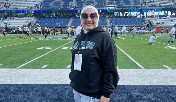 student in the end zone