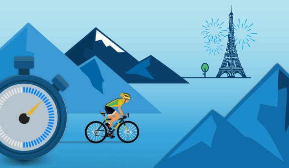 A graphic design of a biker with a stopwatch.