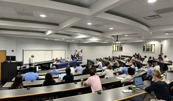 student sitting in a classroom