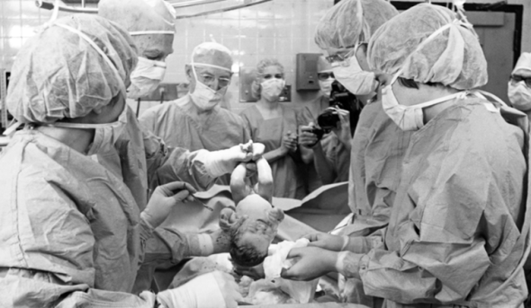 Doctors working on the first IVF