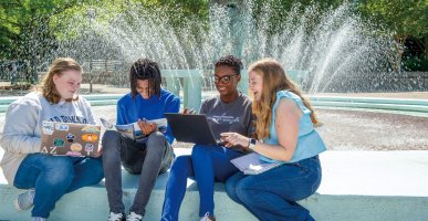 Students By the Fountain