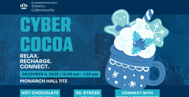 Cyber Cocoa event with gingerbread man and hot chocolate.