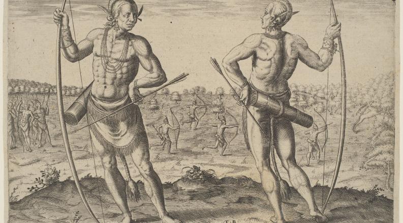 an engraving of teo native american men