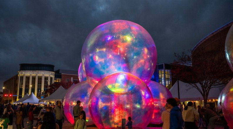 Giant, inflatable bubbles on ODU's campus.