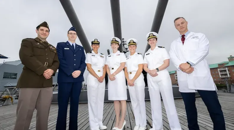 armed forces standing on USS Wisconsin.