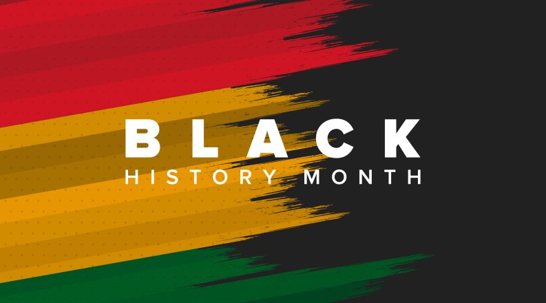 Red, yellow and green banner that reads "Black History Month"