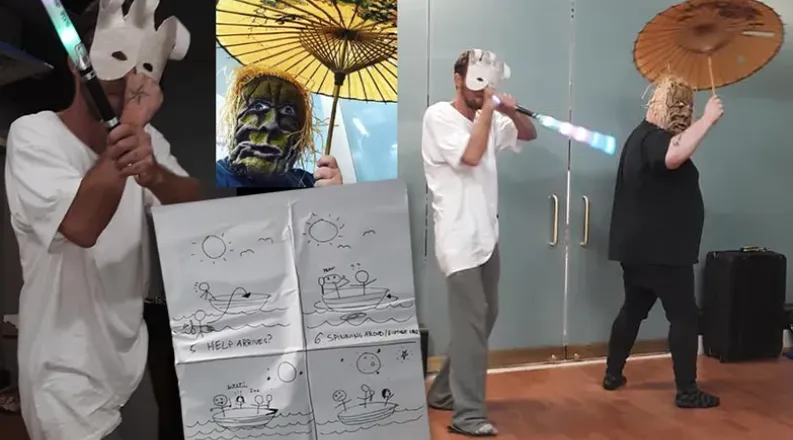 Two men perform in costume