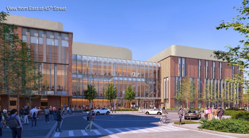 View from east at 45th St of Engineering and Arts Building.