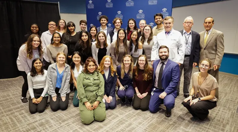 students and faculty gathered for photo