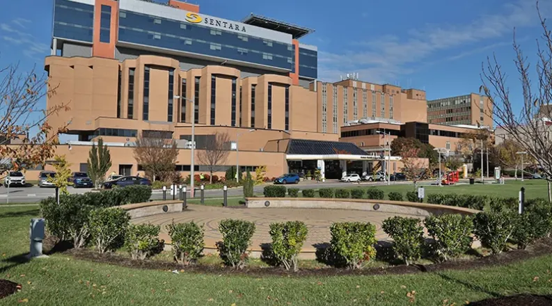 front of hospital and green space