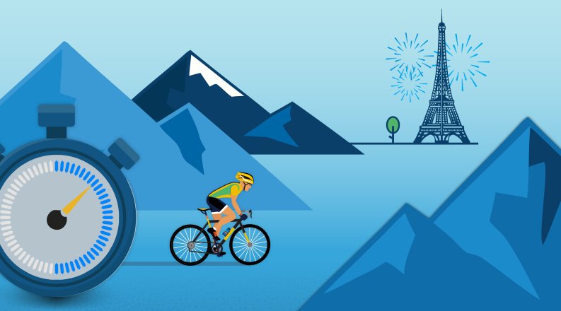 A graphic design of a biker with a stopwatch.