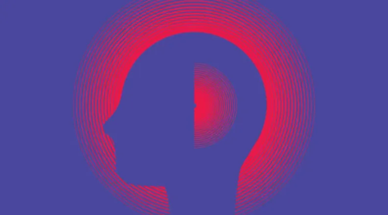 A red and purple illustration showing the profile of a human