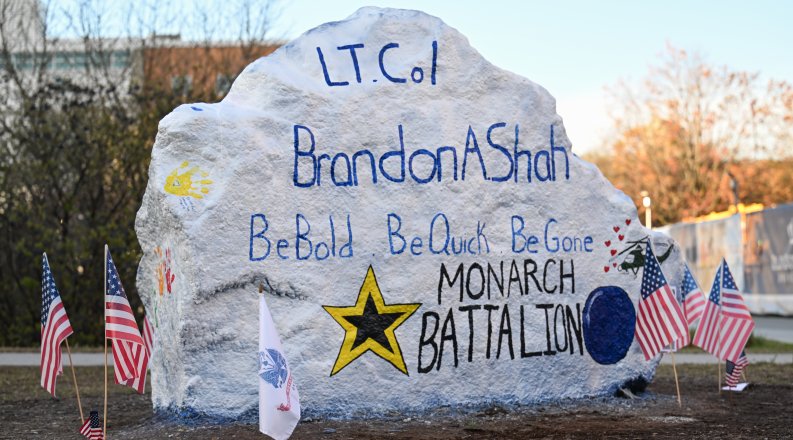 Dominion Rock, located between Kaufman Engineering Hall and the Engineering Systems Building, has been turned into a memorial in honor of Lt. Col. Brandon Shah (B.S. ’07).