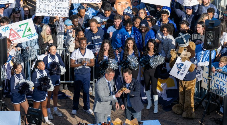People gathered on Kaufman Mall.