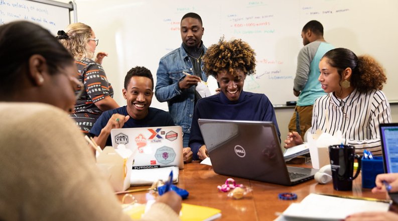 students around a table