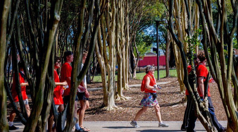 People walking on Kaufman Mall.