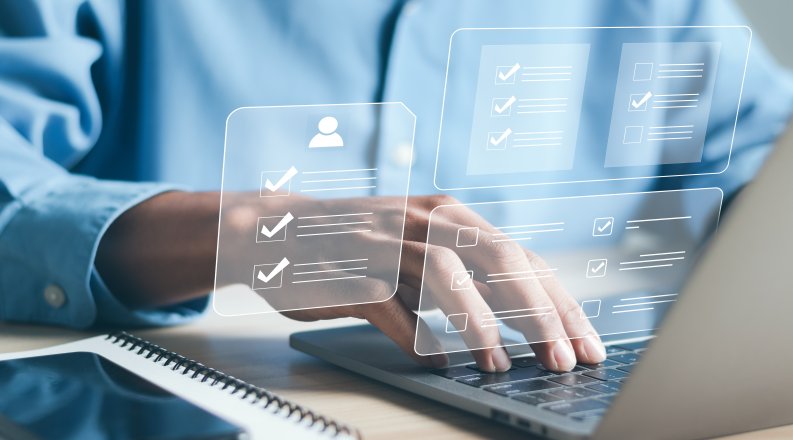 Laptop with human resources employee profile graphics