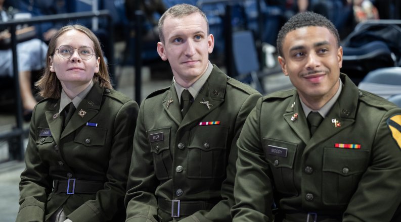 A photo of three Army ROTC cadets.