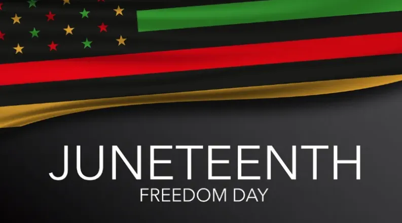 Green, red, yellow and black flag image with the words Junet