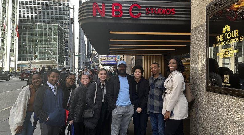 ODU students pose outside NBC Studios.
