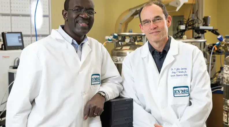Dr. Julius Nyalwidhe and Dr. John Semmes in the Leroy T. Can