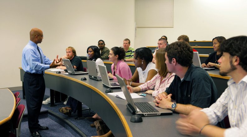 Professor and students in classroom